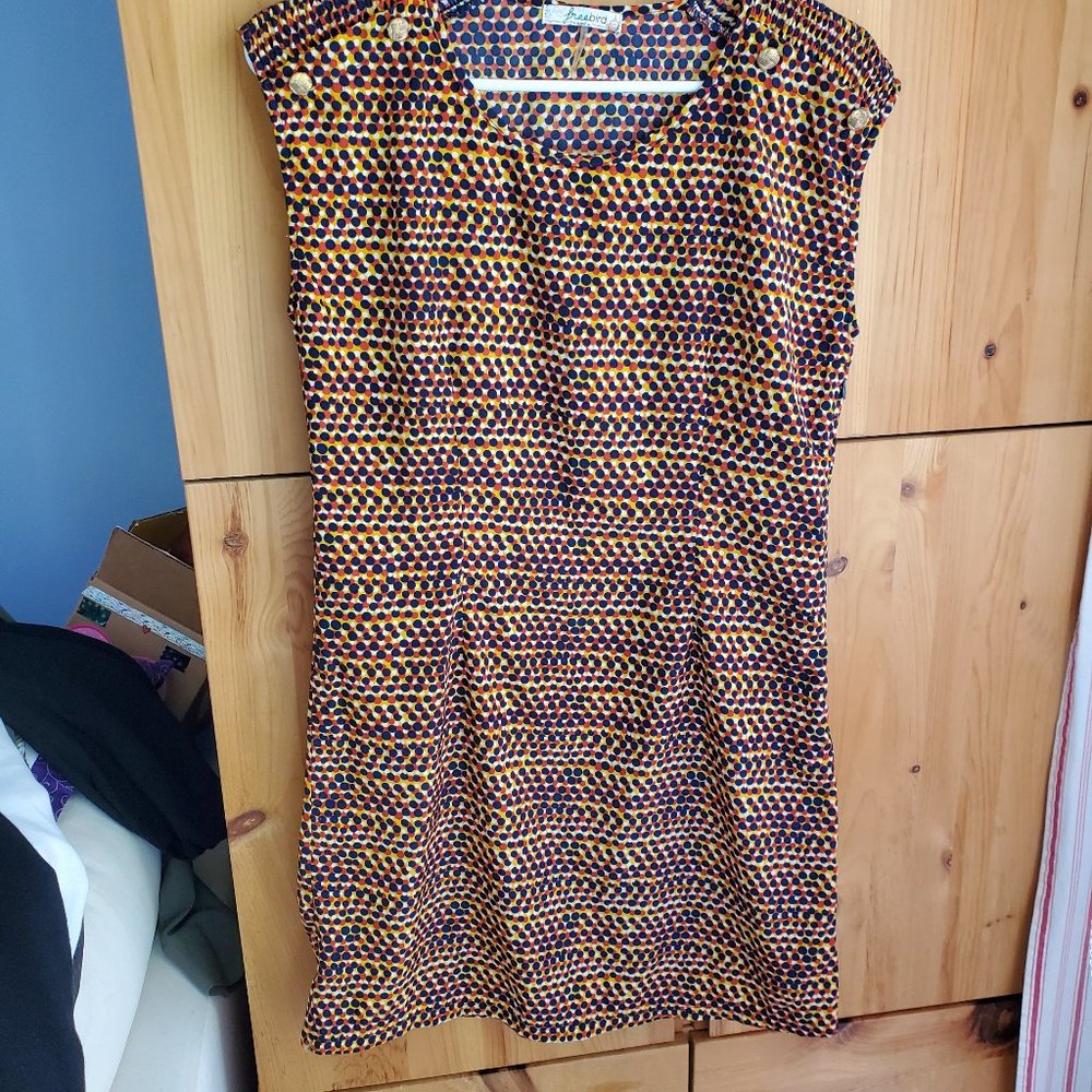 Freebird Orange and Black Dot Sleeveless Shift Dress in size Medium